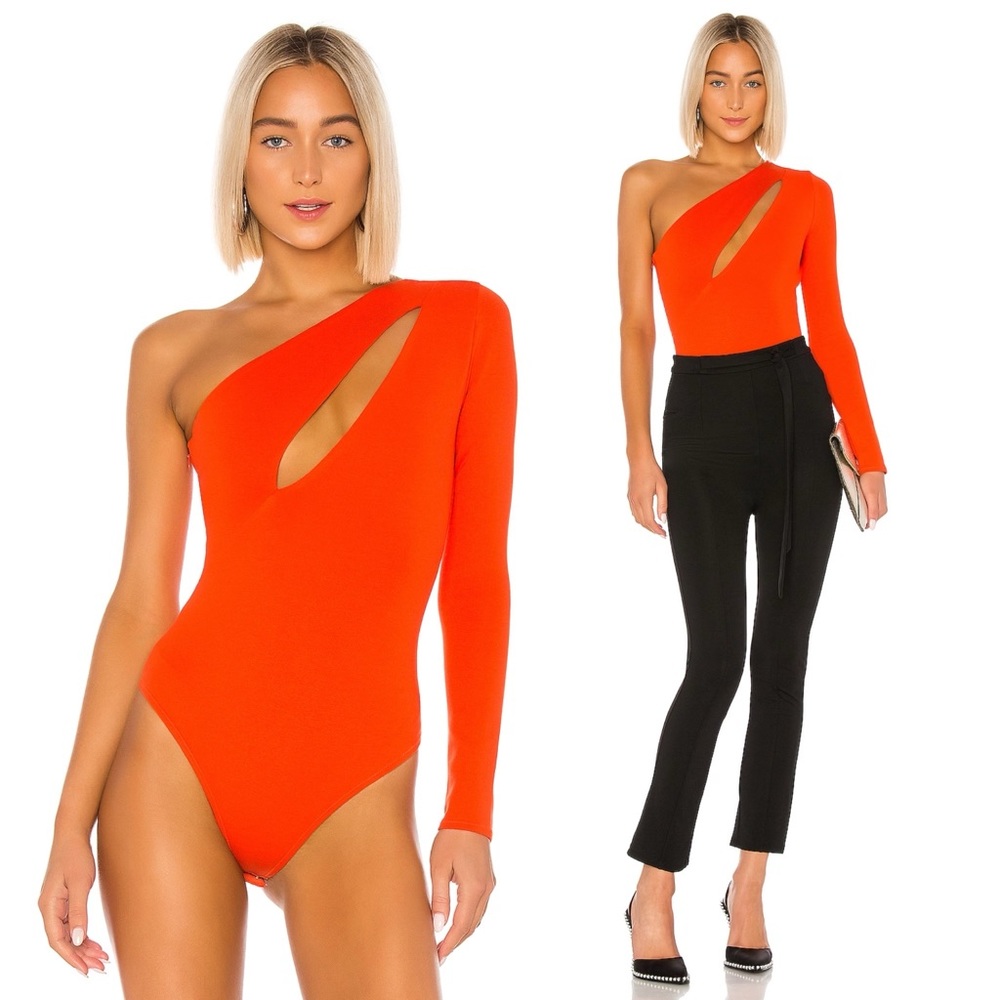 NBD Orange One-Shoulder Bodysuit